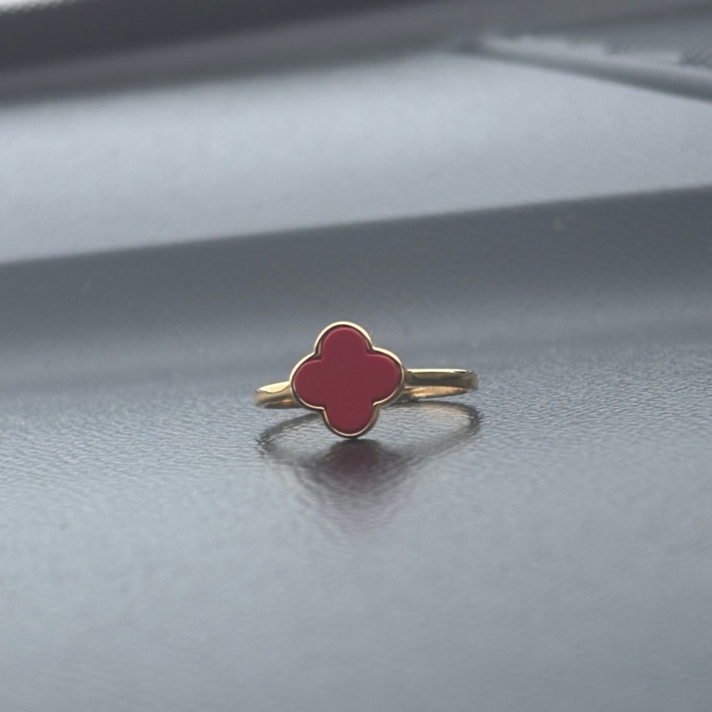 Vintage Gold tone Ring with Red Clover Design